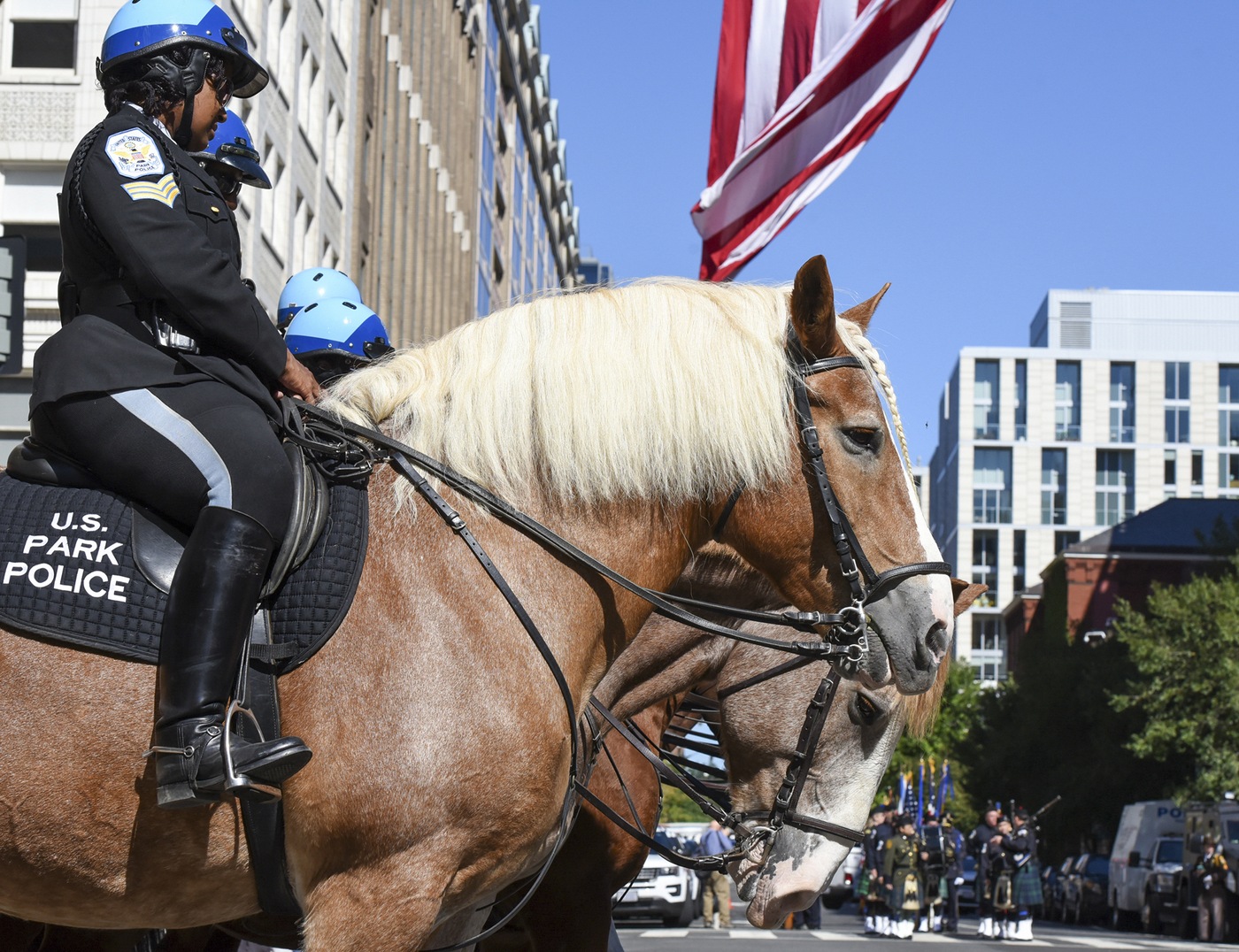 A U.S. Park Police officer on horseback outside of the Blue Mass on Sept. 29, 2021 in Washington, D.C.