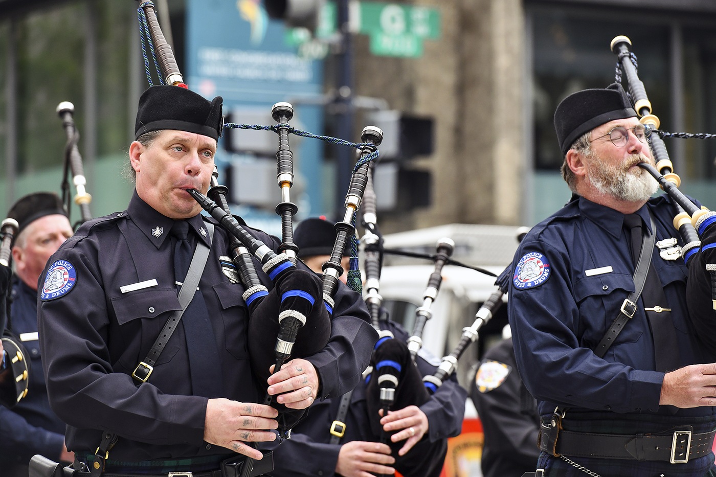 Officers process toward St. Patrick's Cathedral during the Blue Mass on May 3, 2022.