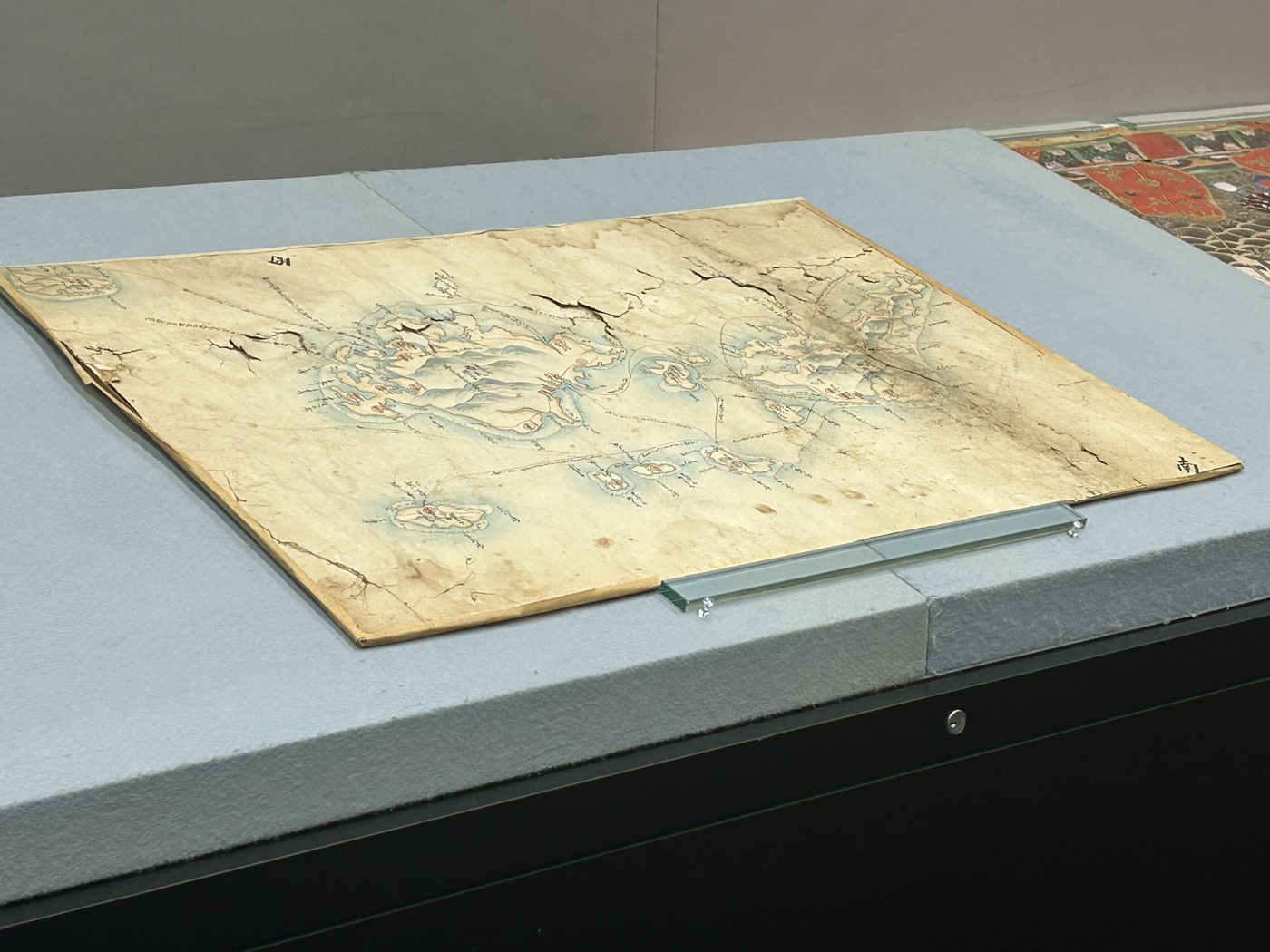 Okinawa hand-drawn map of Okinawa dates back to the 19th century on display.