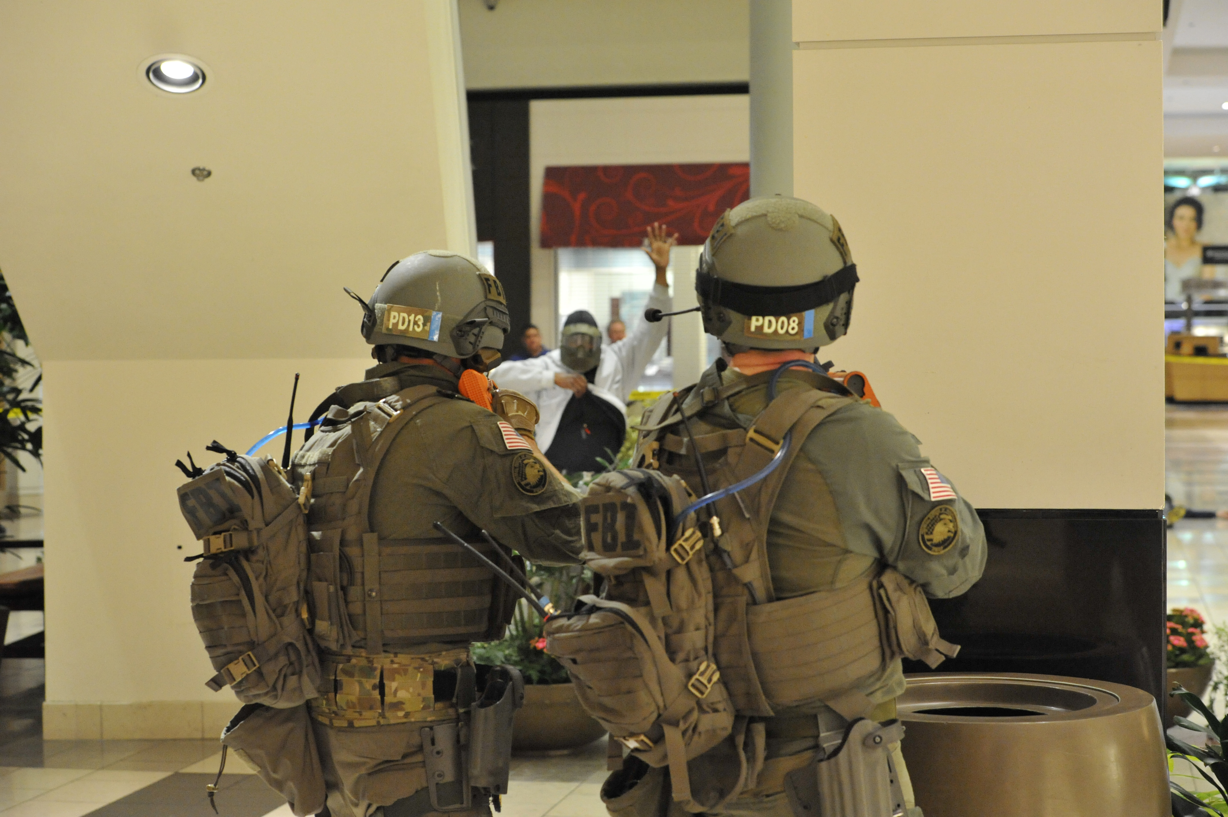 FBI Portland’s SWAT team participates in a threat response exercise held at Washington Square mall.
