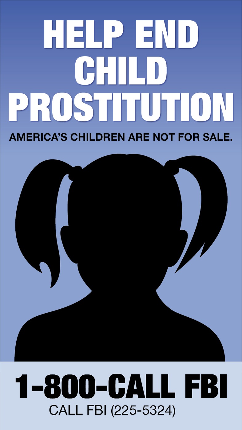 Help end child prostitution logo/poster and phone number.
