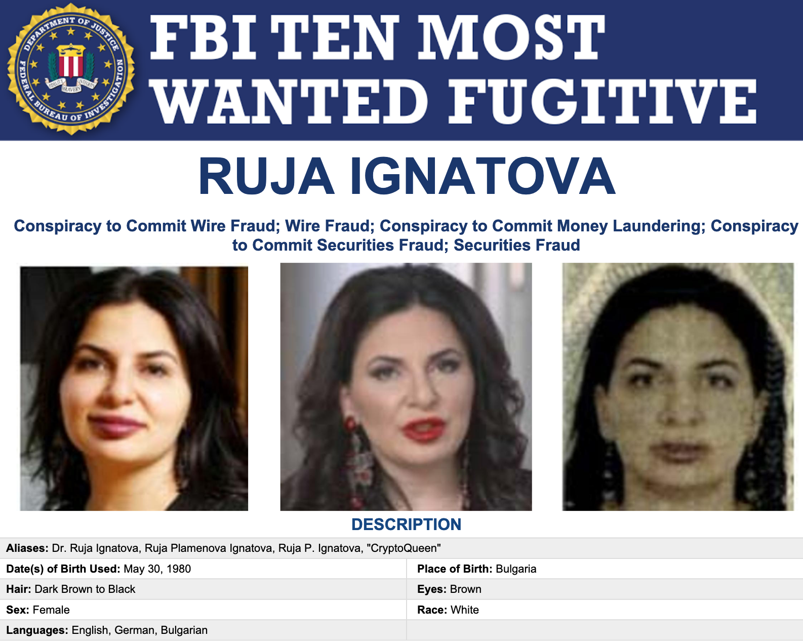 Ruja Ignatova Ten Most Wanted Fugitive Poster Screenshot