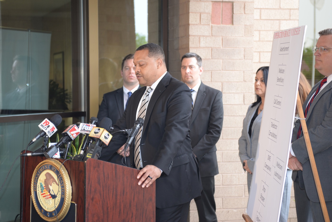 FBI Columbia Special Agent in Charge Jody Norris speaks at an April 9, 2019 press conference announcing charges against 24 defendants in a $1.2 billion Medicare fraud scheme.