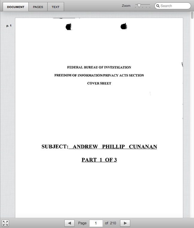 From the Freedom of Information Act file of serial killer Andrew Cunanan.