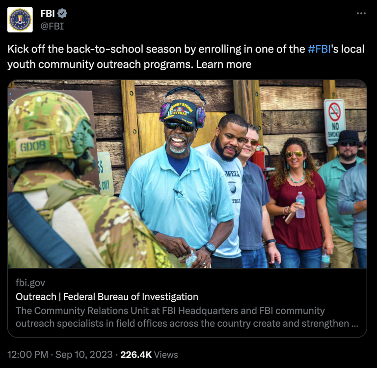 FBI Tweet from September about Community Outreach