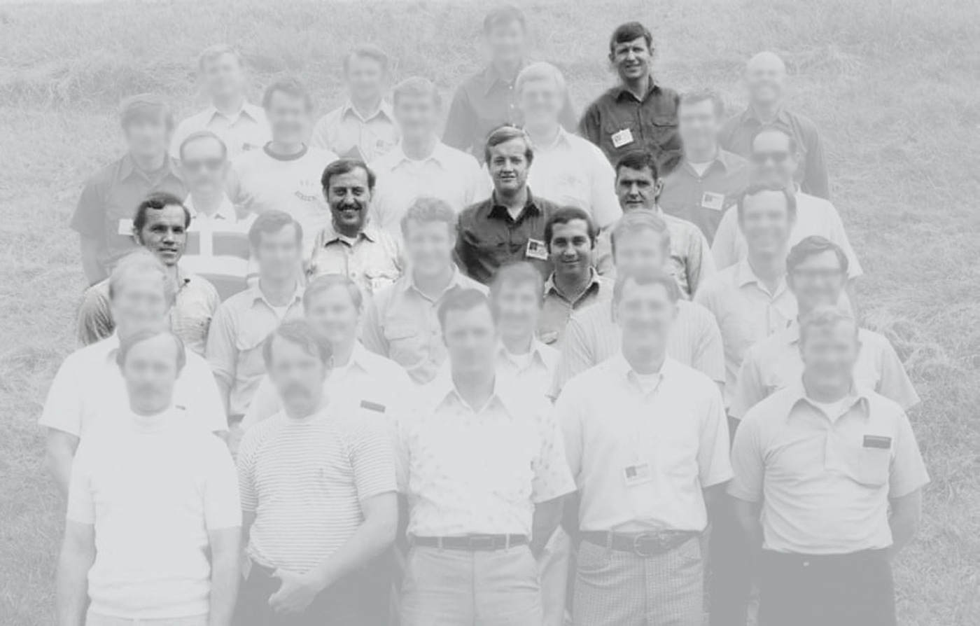 SWAT operators (highlighted from left) Roger DePue, Ken Parkerson, Jim Horn, Tase Bailey, Jim Huggins, and D. Michael Griffith in 1973. The six members attended a Society of Former Special Agents of the FBI event last summer in Lexington, Kentucky.