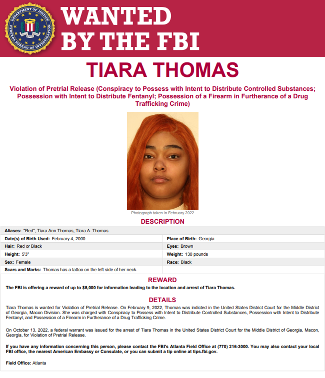 Updated version of Tiara Thomas wanted poster