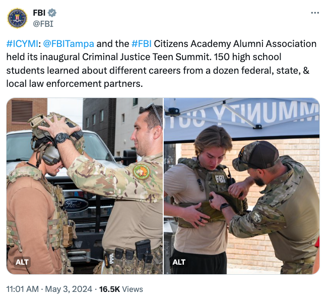 Social media post about FBI Tampa from May 2, 2024.