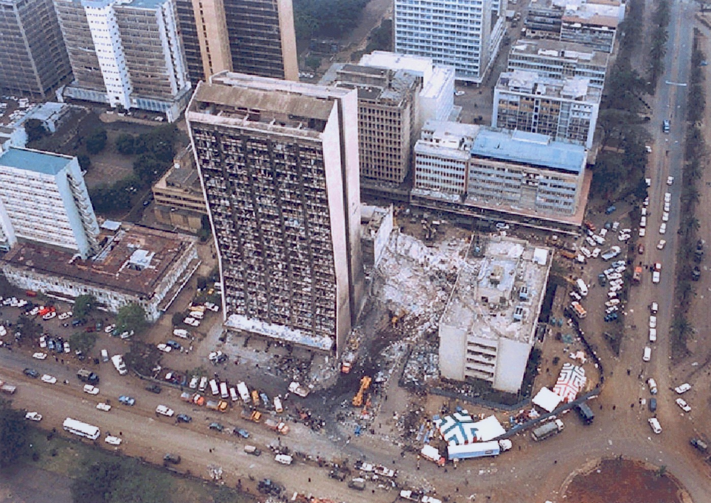 Bomb site of the attack on the U.S. Embassy in Nairobi, Africa, on August 7, 1998 by al Qaeda operatives. 