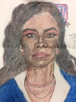 Recent drawing by serial killer Samuel Little based on memories of his murder victims. Unmatched confession; black female, age 23; killed in 1984 in Savannah, Georgia.