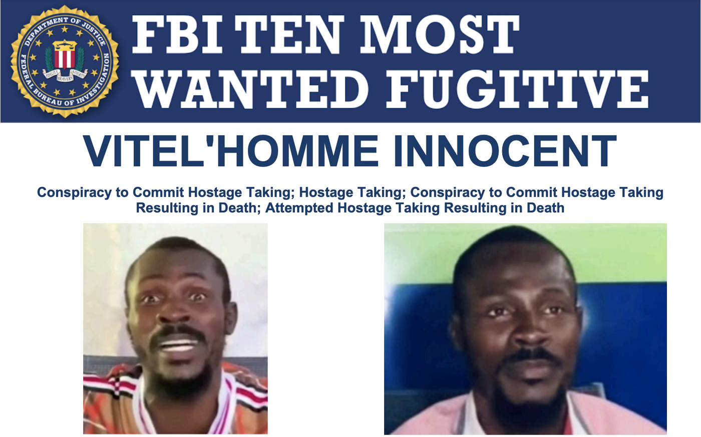 Ten Most Wanted Fugitive Vitel'Homme Innocent