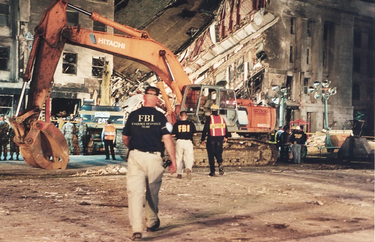 Washington Field Office Evidence Response Team members at the Pentagon shortly after the attack on 9/11.