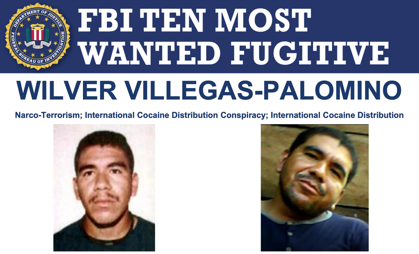 Wanted poster for Wilver Villegas-Palomino