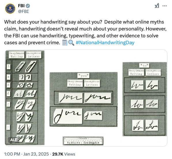 Post on social media marking National Handwriting Day.